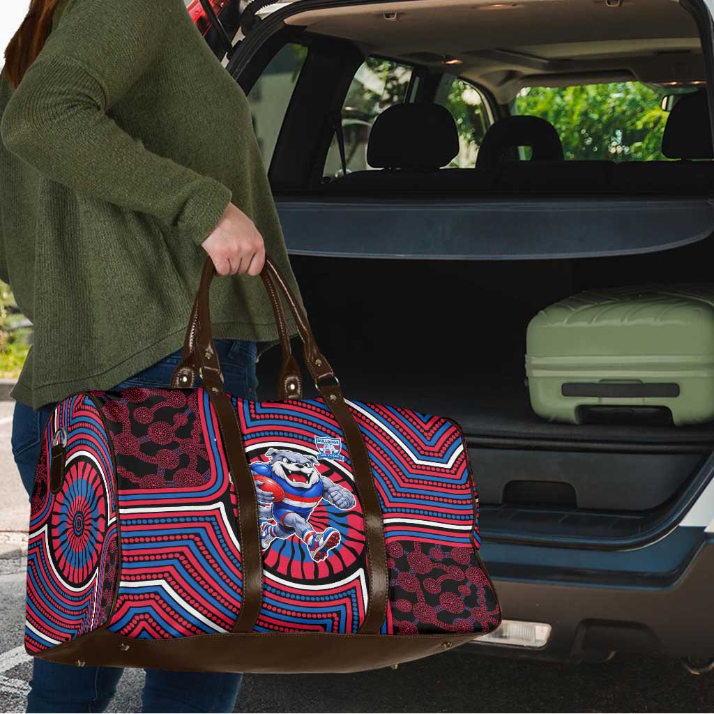 Western Bulldogs Travel Bag Indigenous Monochrome Dot Art Mascot Style