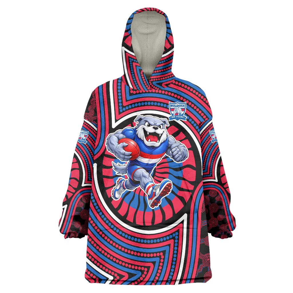 Western Bulldogs Wearable Blanket Hoodie Indigenous Monochrome Dot Art Mascot Style