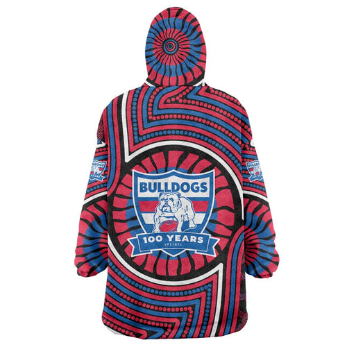 Western Bulldogs Wearable Blanket Hoodie Indigenous Monochrome Dot Art Mascot Style