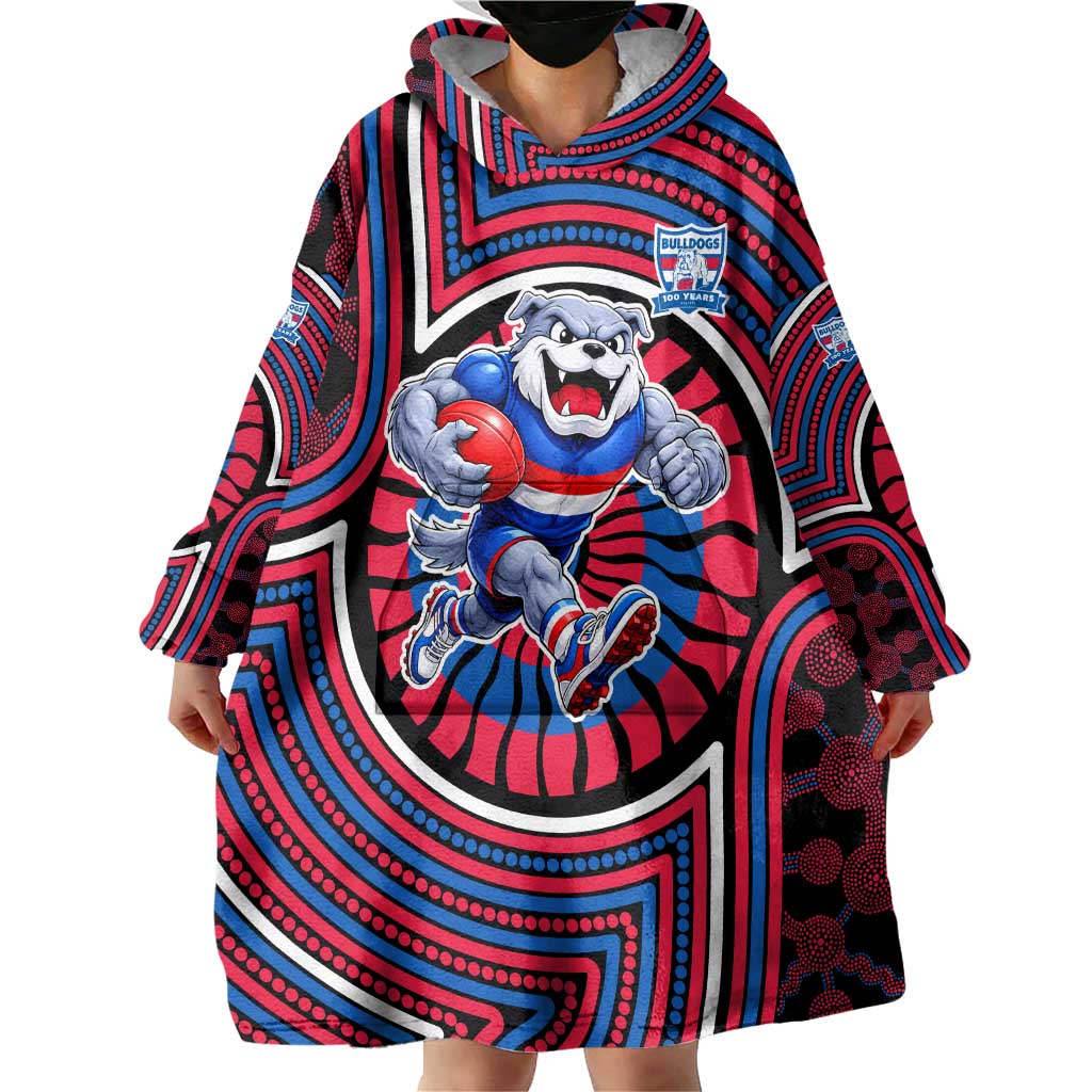 Western Bulldogs Wearable Blanket Hoodie Indigenous Monochrome Dot Art Mascot Style