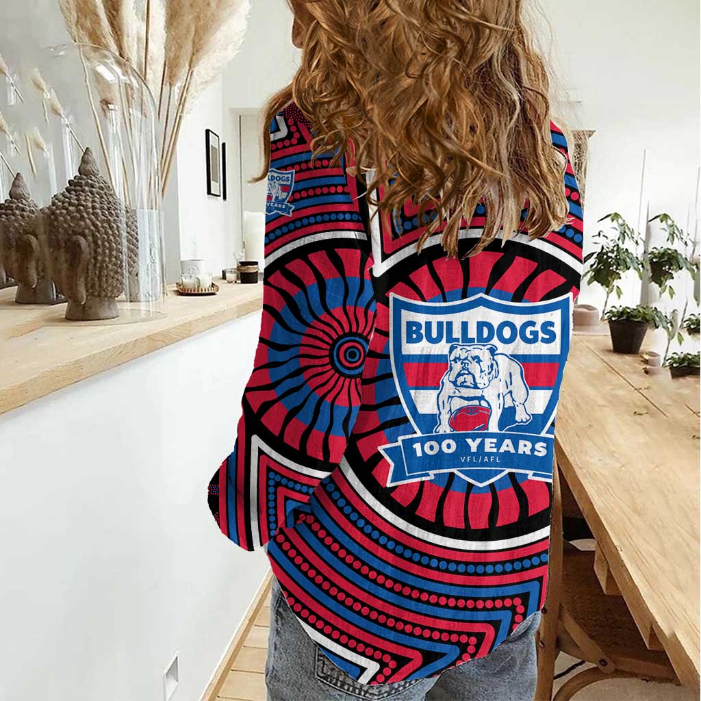 Western Bulldogs Women Casual Shirt Indigenous Monochrome Dot Art Mascot Style