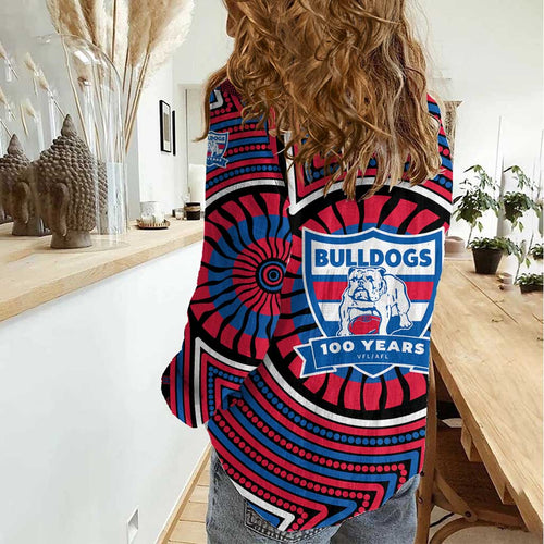 Western Bulldogs Women Casual Shirt Indigenous Monochrome Dot Art Mascot Style