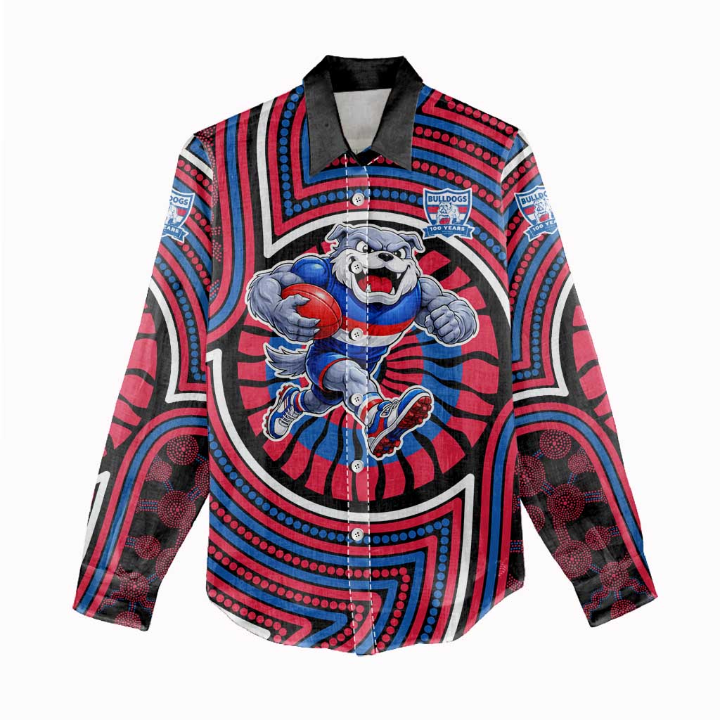 Western Bulldogs Women Casual Shirt Indigenous Monochrome Dot Art Mascot Style