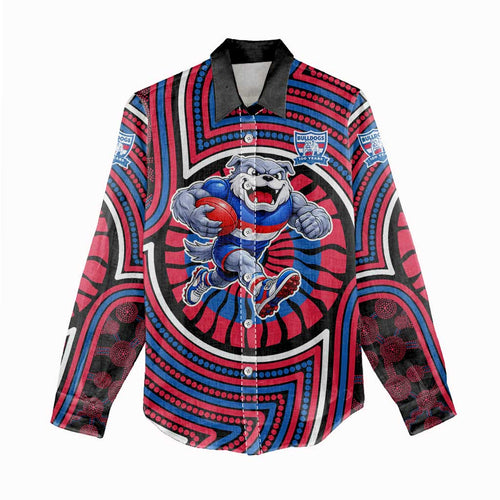 Western Bulldogs Women Casual Shirt Indigenous Monochrome Dot Art Mascot Style