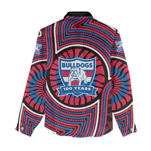 Western Bulldogs Women Casual Shirt Indigenous Monochrome Dot Art Mascot Style