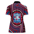 Western Bulldogs Women Polo Shirt Indigenous Monochrome Dot Art Mascot Style
