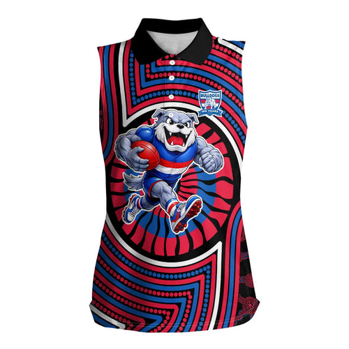 Western Bulldogs Women Sleeveless Polo Shirt Indigenous Monochrome Dot Art Mascot Style