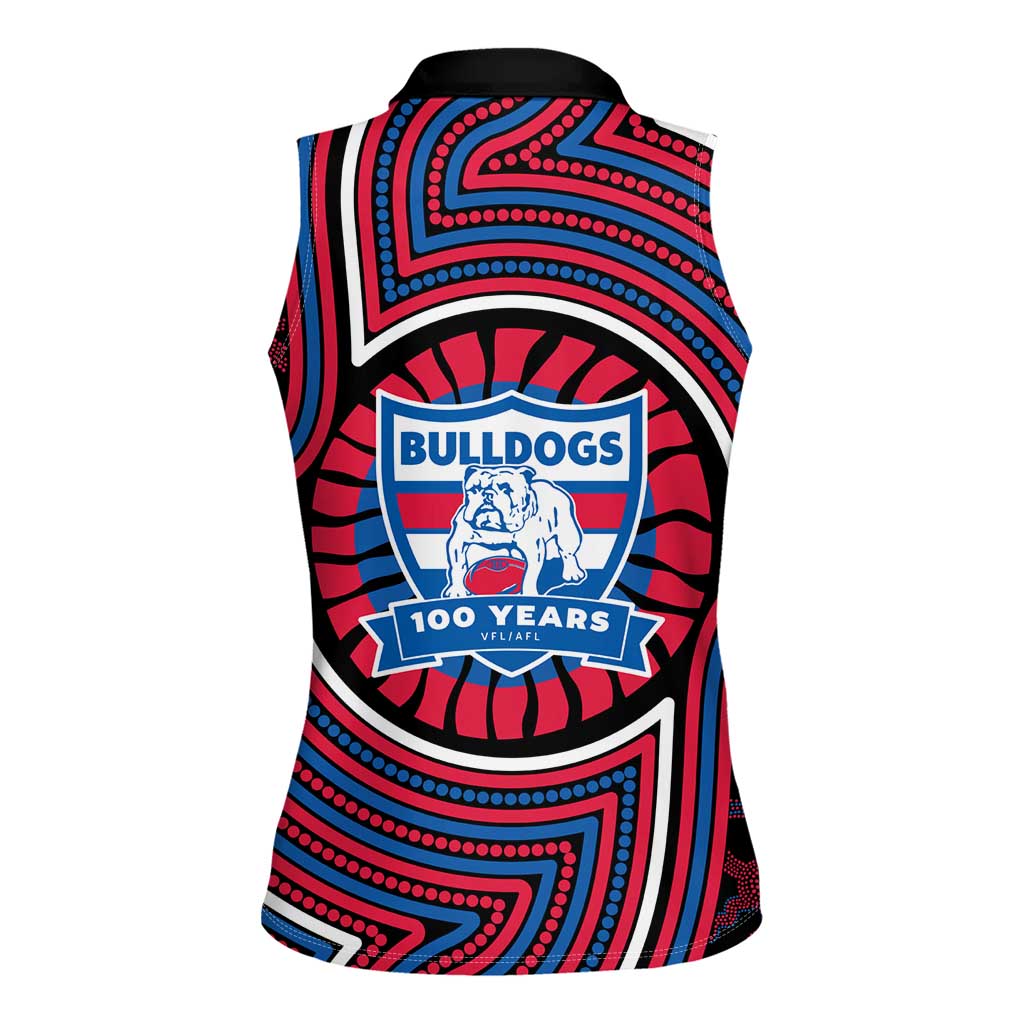 Western Bulldogs Women Sleeveless Polo Shirt Indigenous Monochrome Dot Art Mascot Style