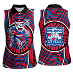 Western Bulldogs Women Sleeveless Polo Shirt Indigenous Monochrome Dot Art Mascot Style