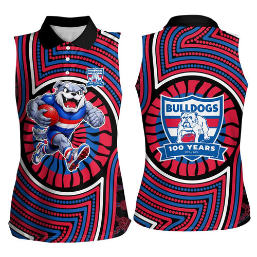 Western Bulldogs Women Sleeveless Polo Shirt Indigenous Monochrome Dot Art Mascot Style