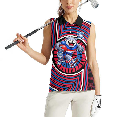 Western Bulldogs Women Sleeveless Polo Shirt Indigenous Monochrome Dot Art Mascot Style
