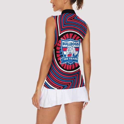 Western Bulldogs Women Sleeveless Polo Shirt Indigenous Monochrome Dot Art Mascot Style