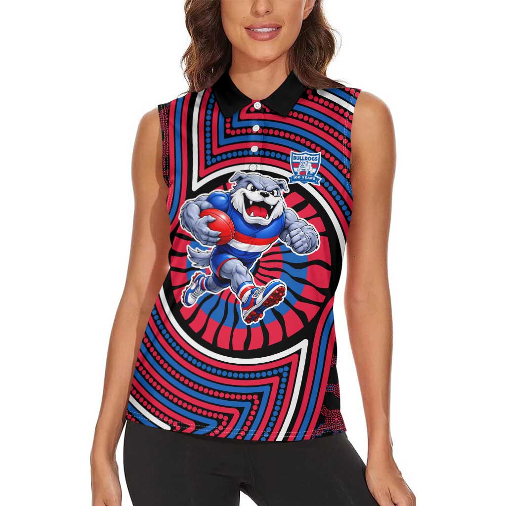 Western Bulldogs Women Sleeveless Polo Shirt Indigenous Monochrome Dot Art Mascot Style