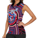 Western Bulldogs Women Sleeveless Polo Shirt Indigenous Monochrome Dot Art Mascot Style