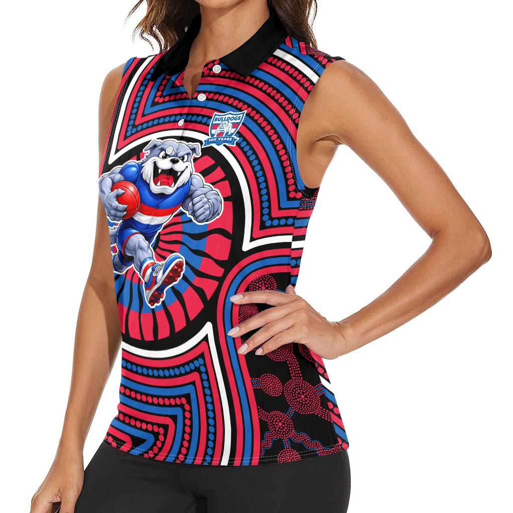 Western Bulldogs Women Sleeveless Polo Shirt Indigenous Monochrome Dot Art Mascot Style