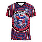 Western Bulldogs Women V-Neck T-Shirt Indigenous Monochrome Dot Art Mascot Style