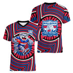 Western Bulldogs Women V-Neck T-Shirt Indigenous Monochrome Dot Art Mascot Style