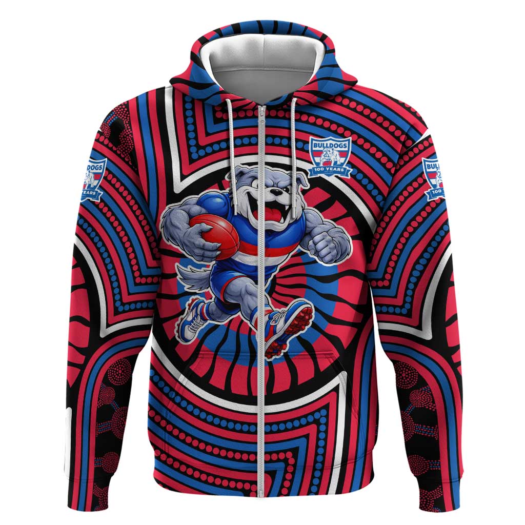 Western Bulldogs Zip Hoodie Indigenous Monochrome Dot Art Mascot Style