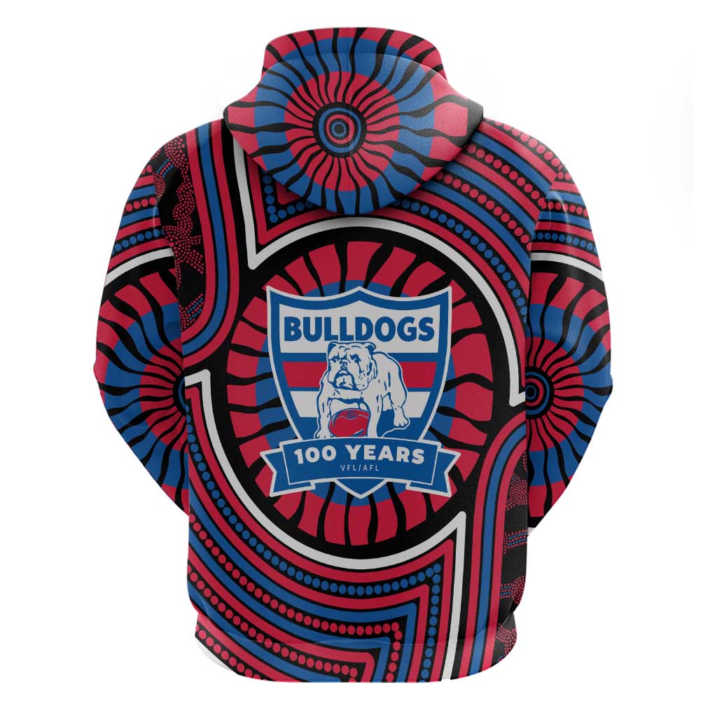 Western Bulldogs Zip Hoodie Indigenous Monochrome Dot Art Mascot Style