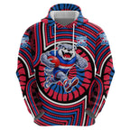 Western Bulldogs Zip Hoodie Indigenous Monochrome Dot Art Mascot Style