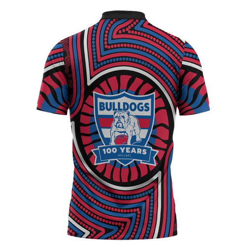Western Bulldogs Zipper Polo Shirt Indigenous Monochrome Dot Art Mascot Style