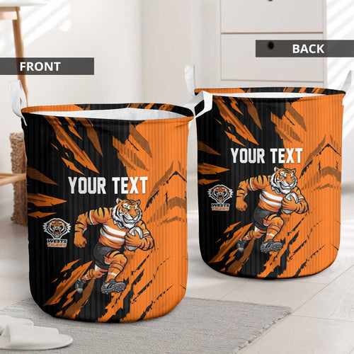 Personalized Wests Tigers Laundry Basket Dynamic Lightning Mascot Rugby Australia