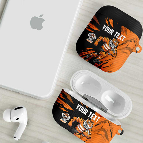 Personalized Wests Tigers AirPods Case Dynamic Lightning Mascot Rugby Australia