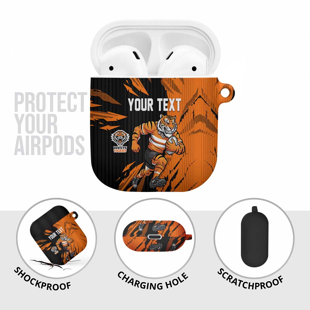 Personalized Wests Tigers AirPods Case Dynamic Lightning Mascot Rugby Australia
