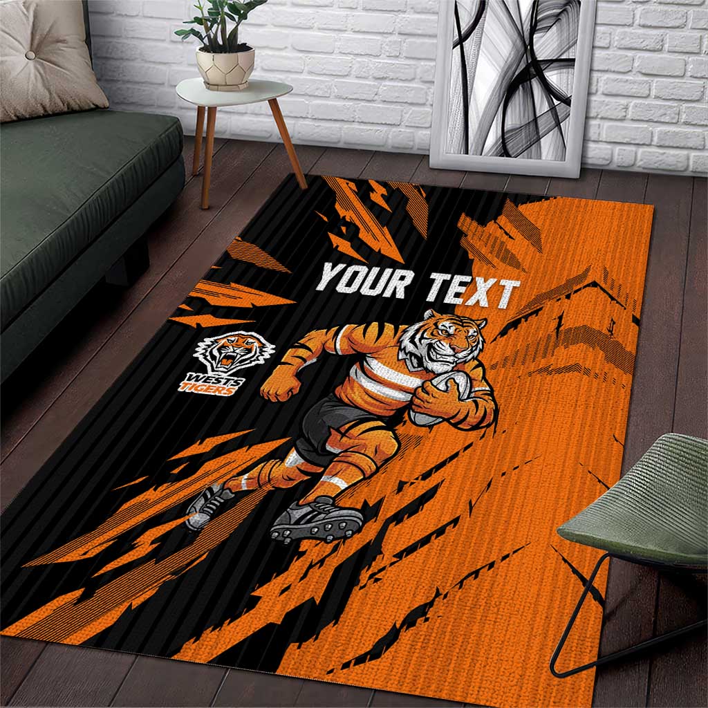 Personalized Wests Tigers Area Rug Dynamic Lightning Mascot Rugby Australia