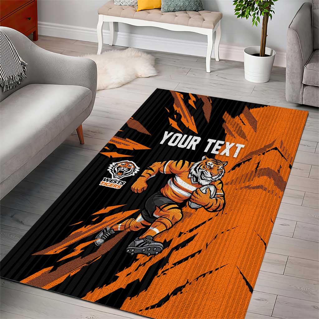 Personalized Wests Tigers Area Rug Dynamic Lightning Mascot Rugby Australia