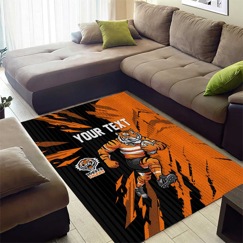 Personalized Wests Tigers Area Rug Dynamic Lightning Mascot Rugby Australia