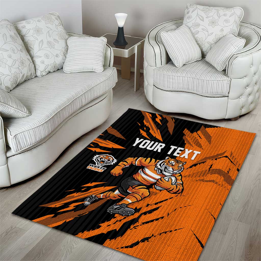 Personalized Wests Tigers Area Rug Dynamic Lightning Mascot Rugby Australia
