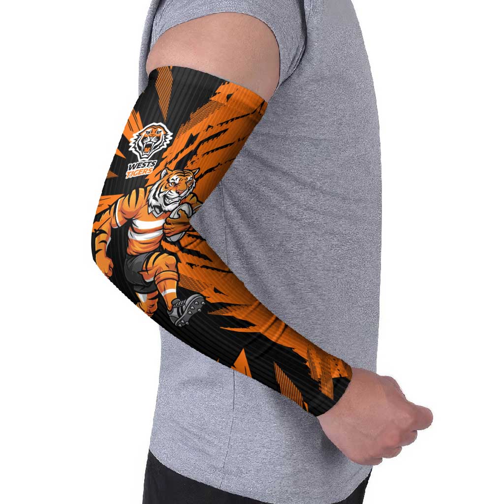 Personalized Wests Tigers Arm Sleeves Dynamic Lightning Mascot Rugby Australia