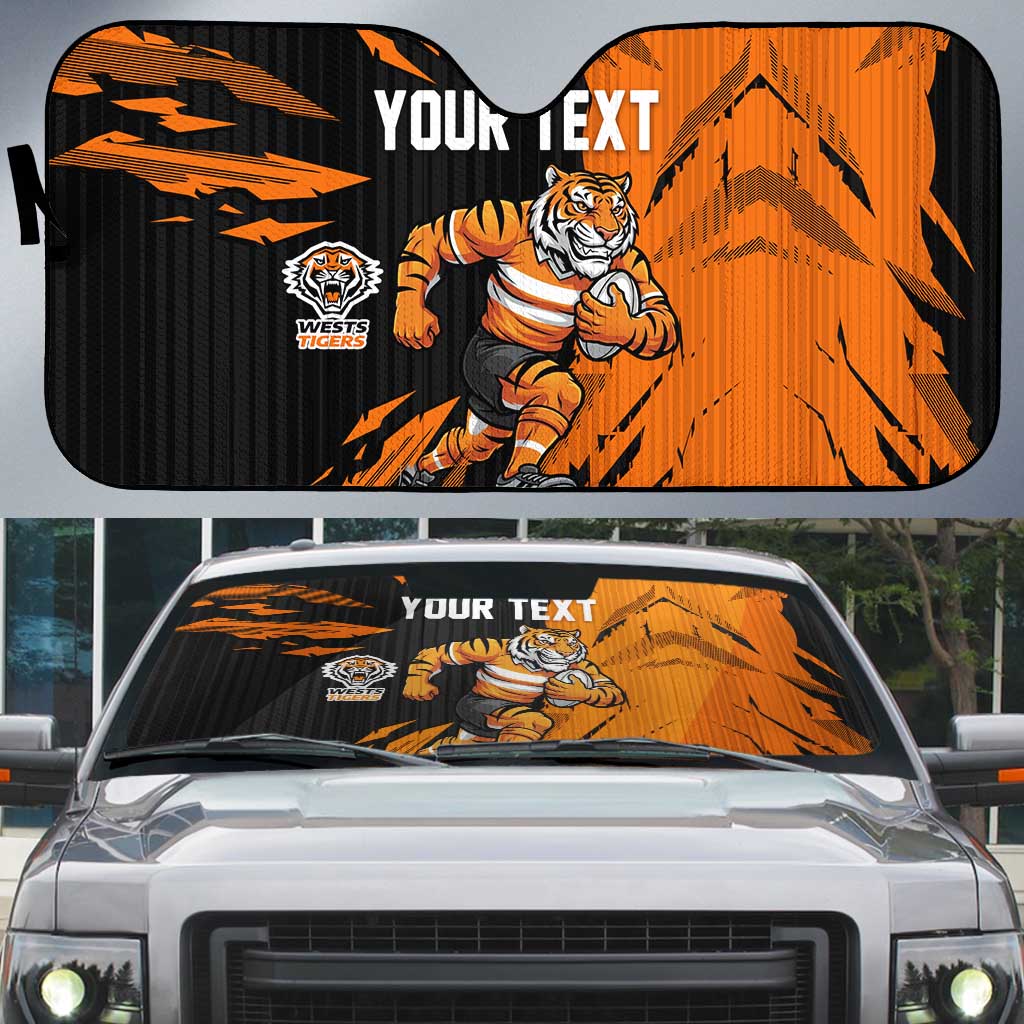 Personalized Wests Tigers Auto Sun Shade Dynamic Lightning Mascot Rugby Australia