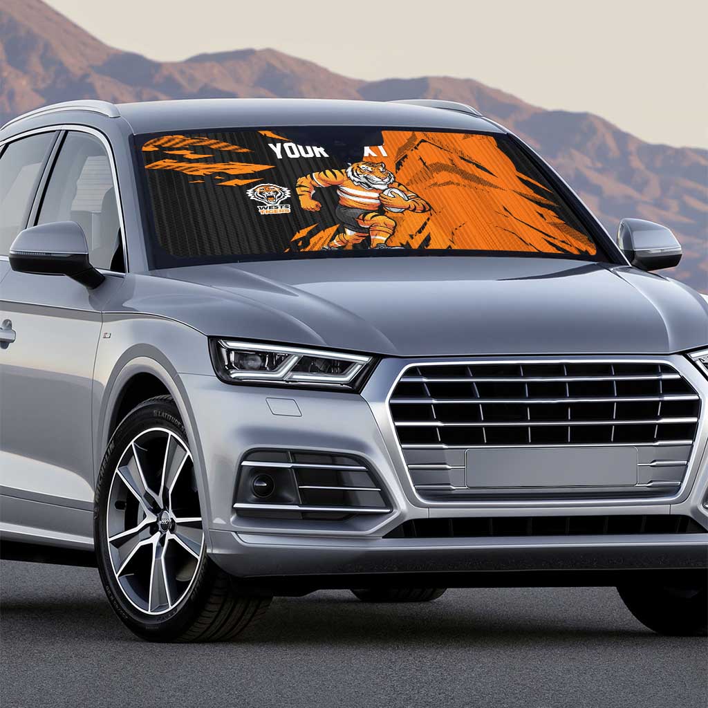 Personalized Wests Tigers Auto Sun Shade Dynamic Lightning Mascot Rugby Australia