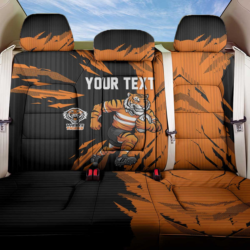 Personalized Wests Tigers Back Car Seat Cover Dynamic Lightning Mascot Rugby Australia