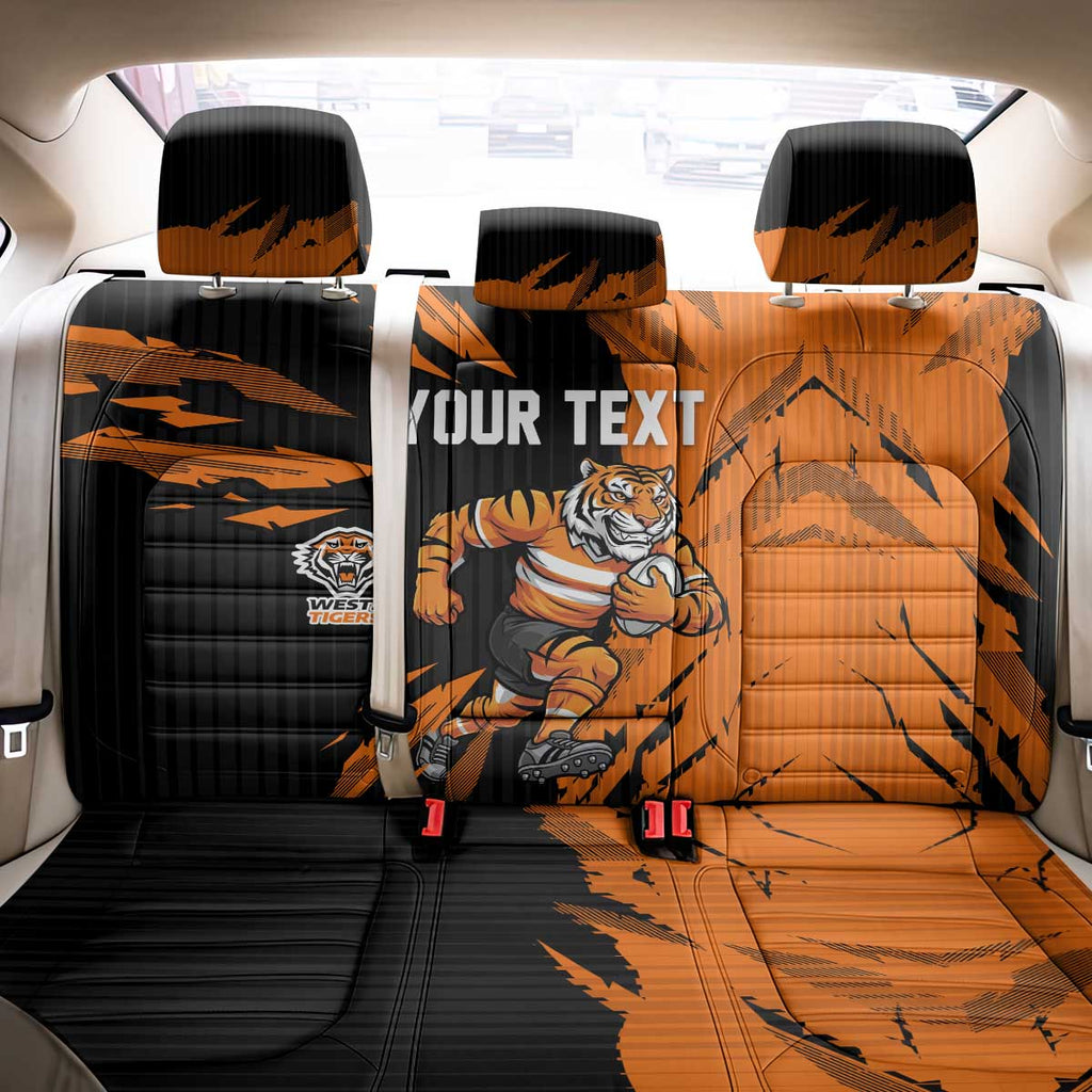 Personalized Wests Tigers Back Car Seat Cover Dynamic Lightning Mascot Rugby Australia