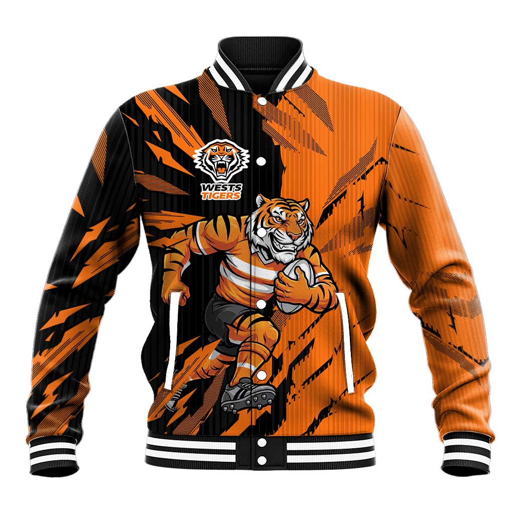 Personalized Wests Tigers Baseball Jacket Dynamic Lightning Mascot Rugby Australia
