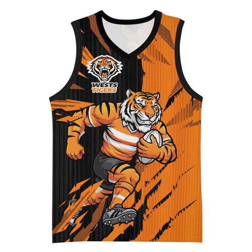 Personalized Wests Tigers Basketball Jersey Dynamic Lightning Mascot Rugby Australia