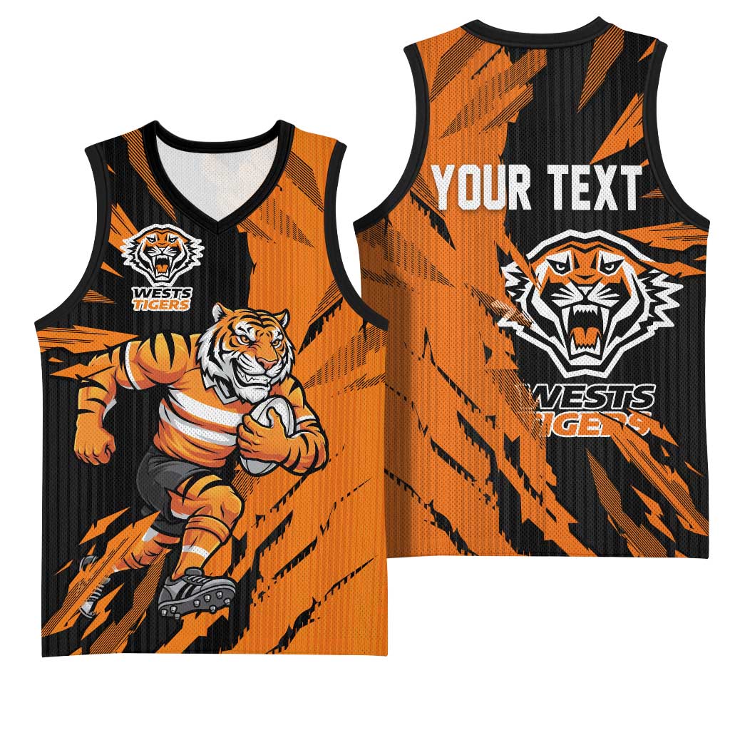 Personalized Wests Tigers Basketball Jersey Dynamic Lightning Mascot Rugby Australia