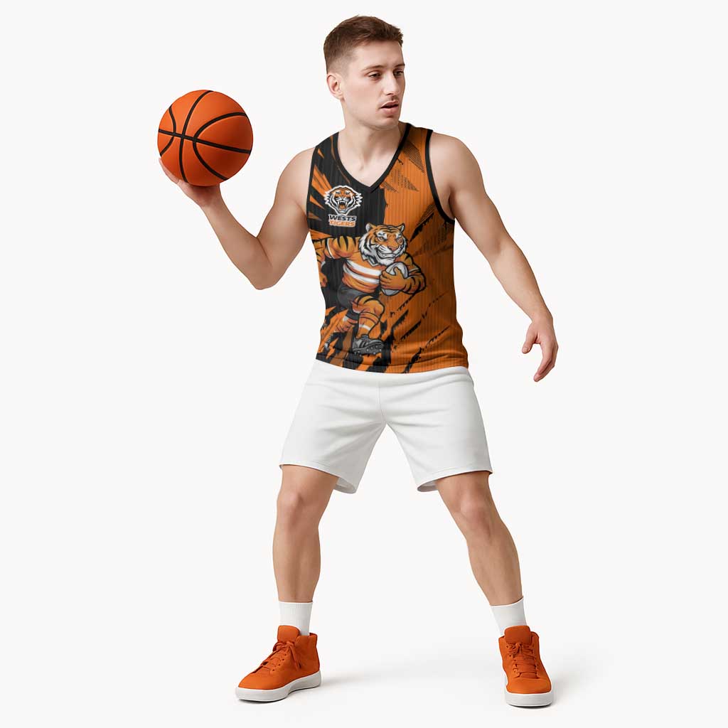 Personalized Wests Tigers Basketball Jersey Dynamic Lightning Mascot Rugby Australia