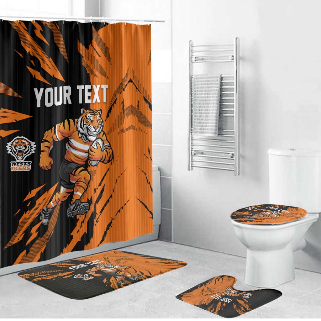 Personalized Wests Tigers Bathroom Set Dynamic Lightning Mascot Rugby Australia