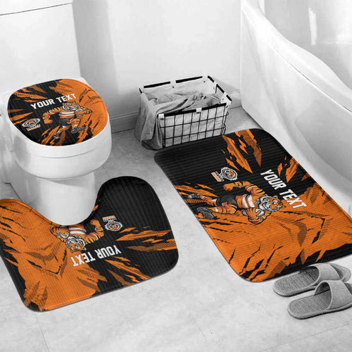 Personalized Wests Tigers Bathroom Set Dynamic Lightning Mascot Rugby Australia