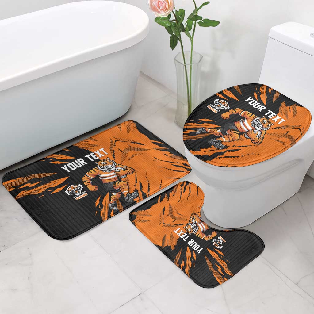 Personalized Wests Tigers Bathroom Set Dynamic Lightning Mascot Rugby Australia