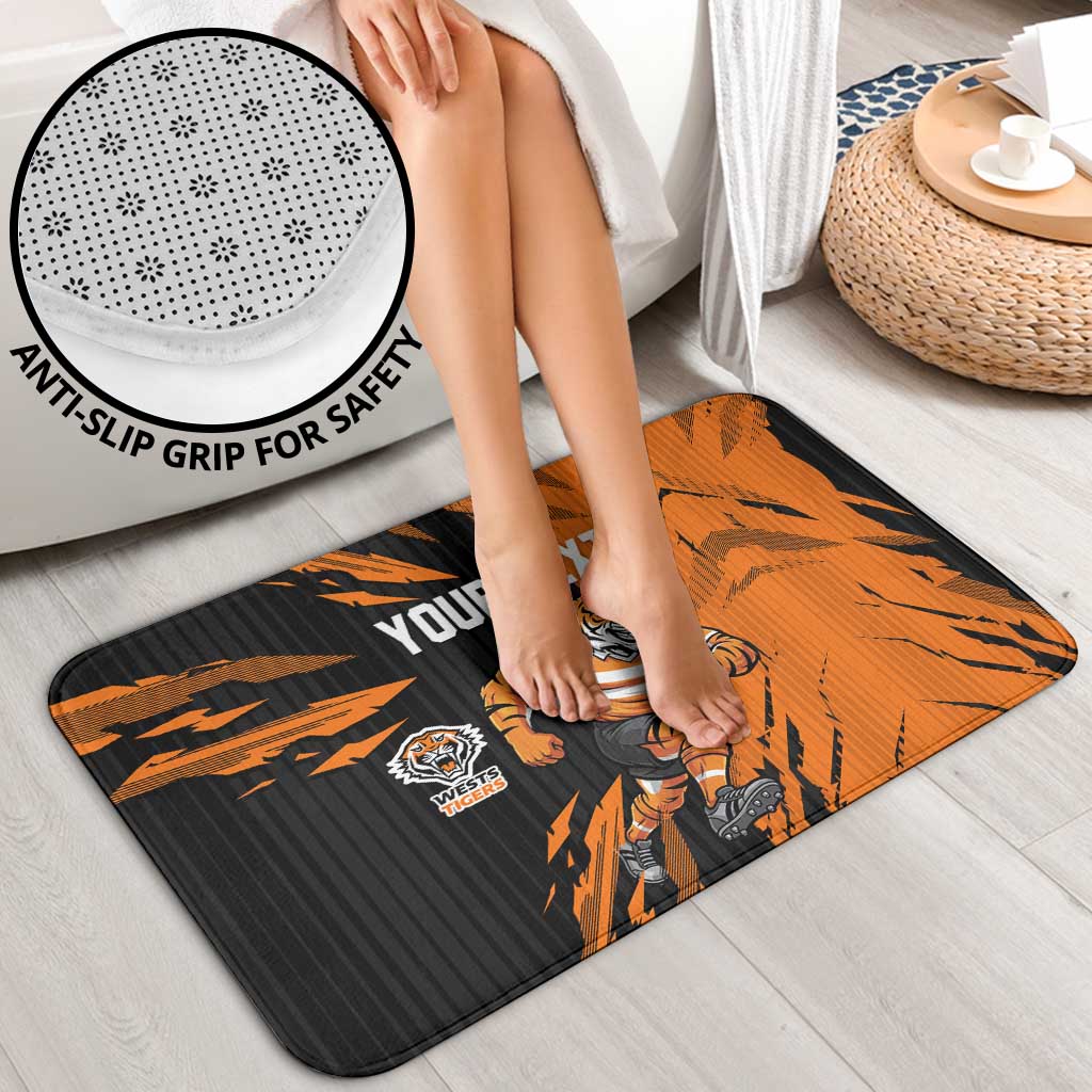 Personalized Wests Tigers Bathroom Set Dynamic Lightning Mascot Rugby Australia