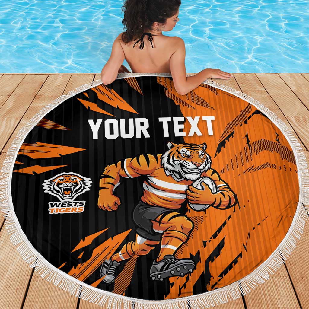 Personalized Wests Tigers Beach Blanket Dynamic Lightning Mascot Rugby Australia