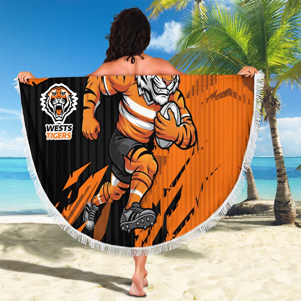 Personalized Wests Tigers Beach Blanket Dynamic Lightning Mascot Rugby Australia