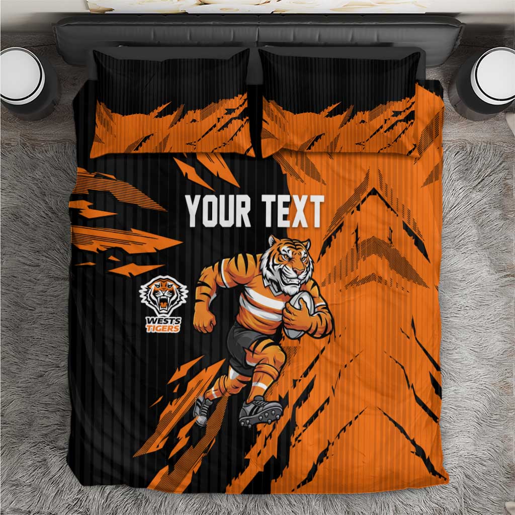 Personalized Wests Tigers Bedding Set Dynamic Lightning Mascot Rugby Australia