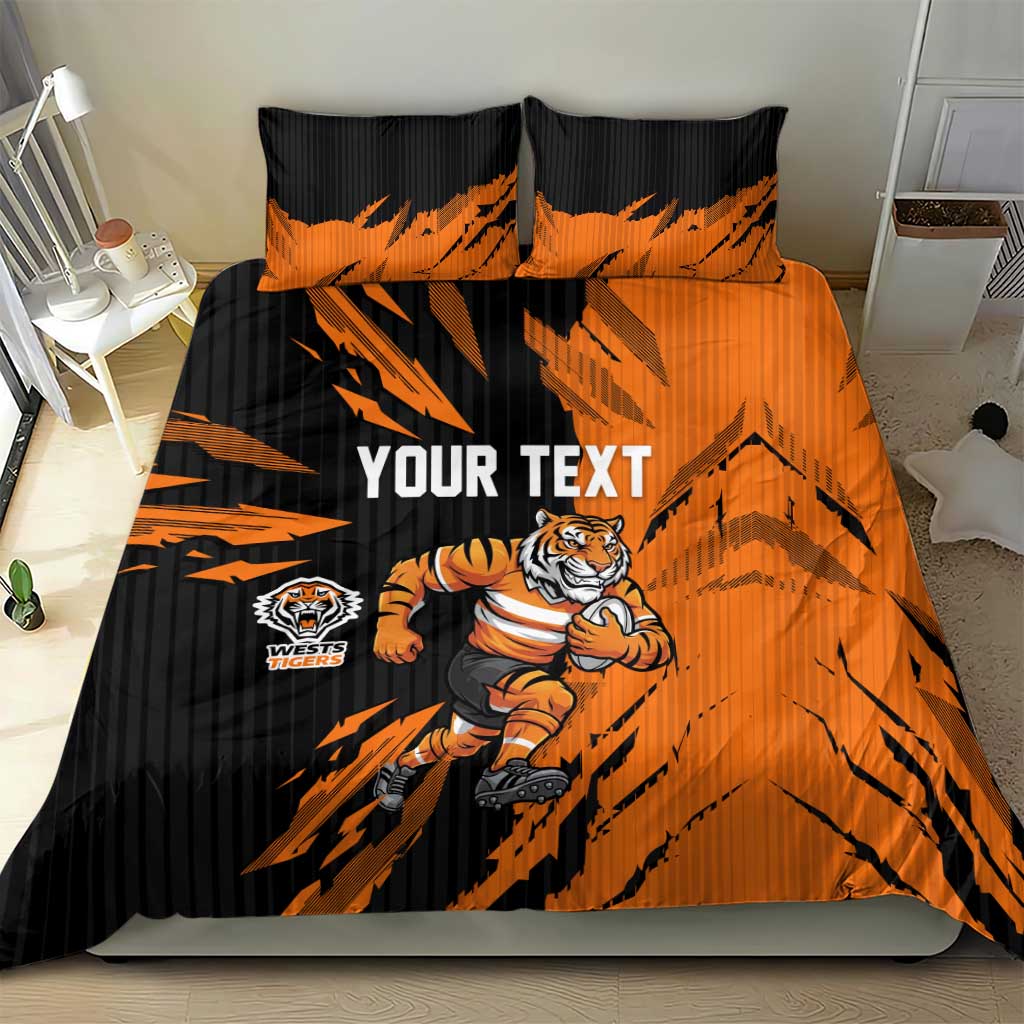 Personalized Wests Tigers Bedding Set Dynamic Lightning Mascot Rugby Australia