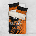 Personalized Wests Tigers Bedding Set Dynamic Lightning Mascot Rugby Australia